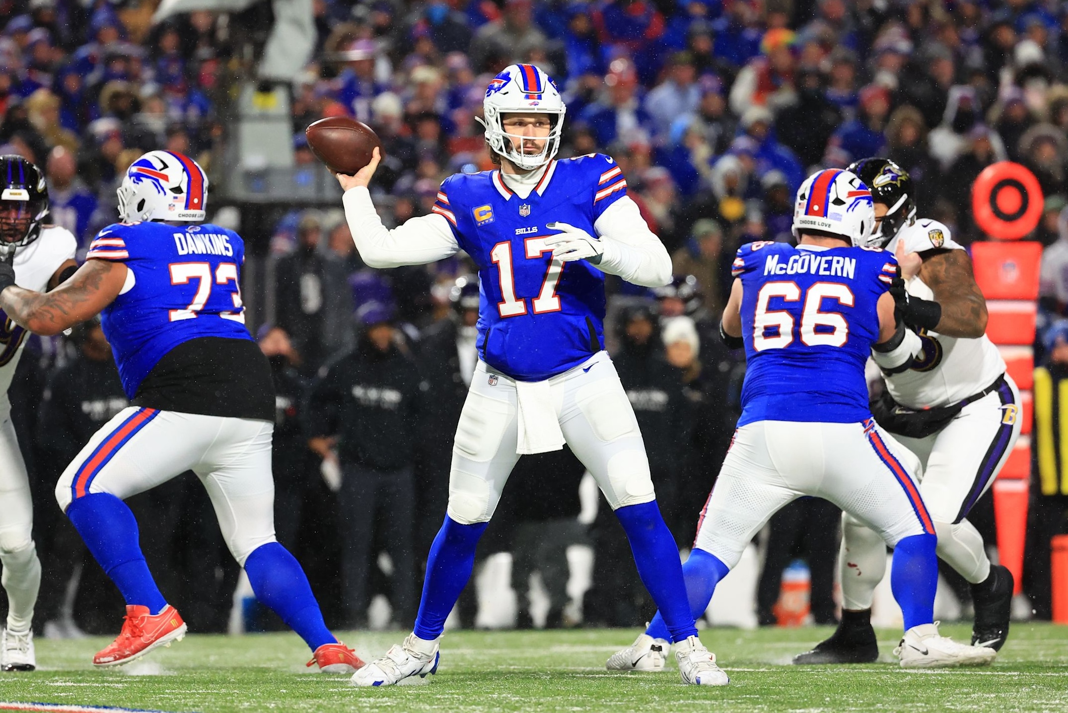 Buffalo Bills quarterback Josh Allen throws a pass versus the Baltimore Ravens