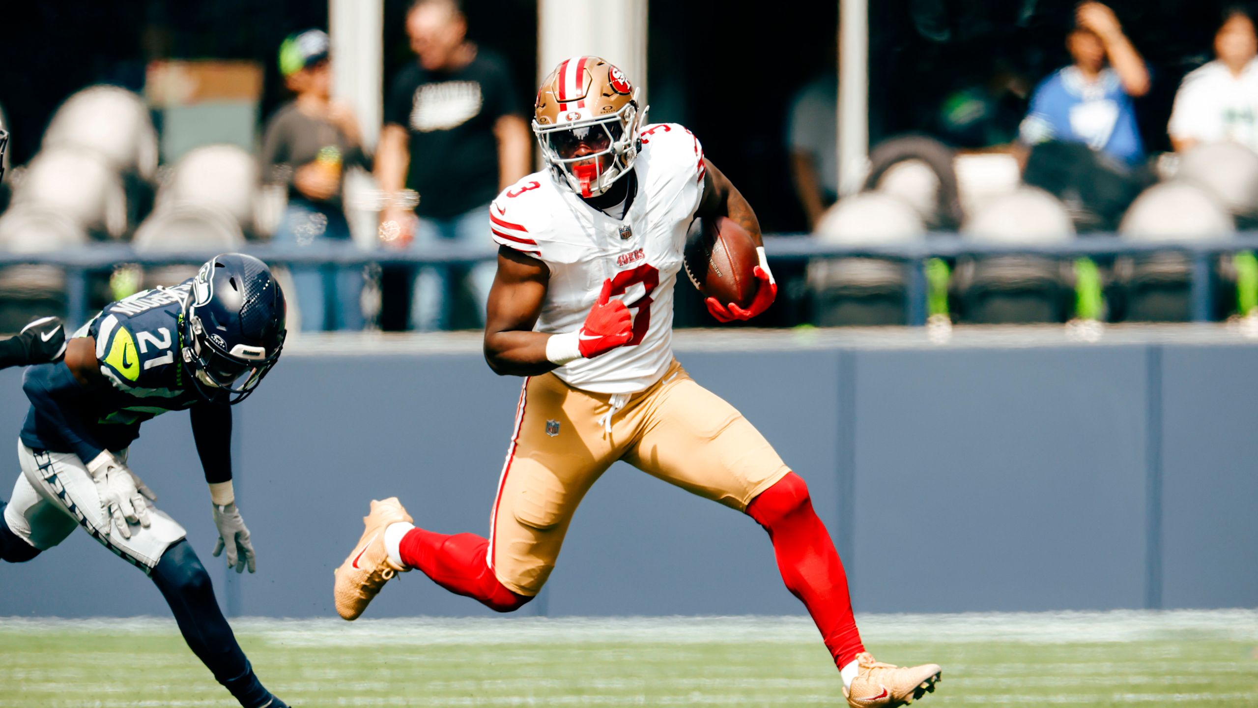 49ers running back Braelon Allen runs the ball in a win over the Seahawks.