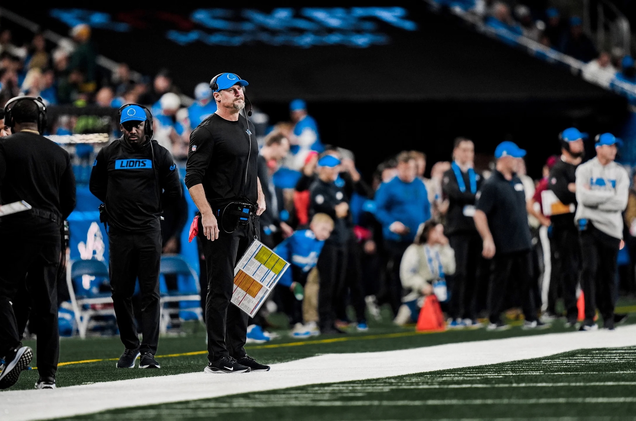 Detroit Lions head coach Dan Campbell during an NFL football game against the Green Bay Packers