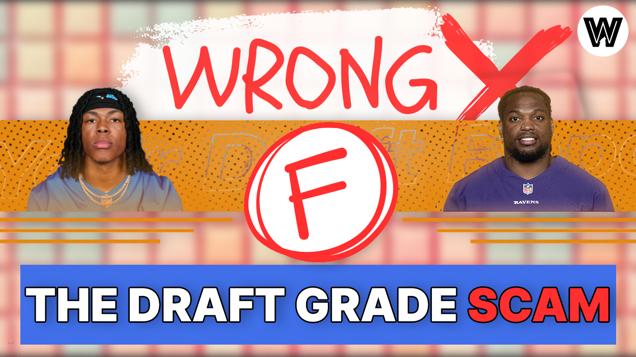 Fantasy football draft board background with a fantasy draft grade from ESPN shown, which is inaccurate.