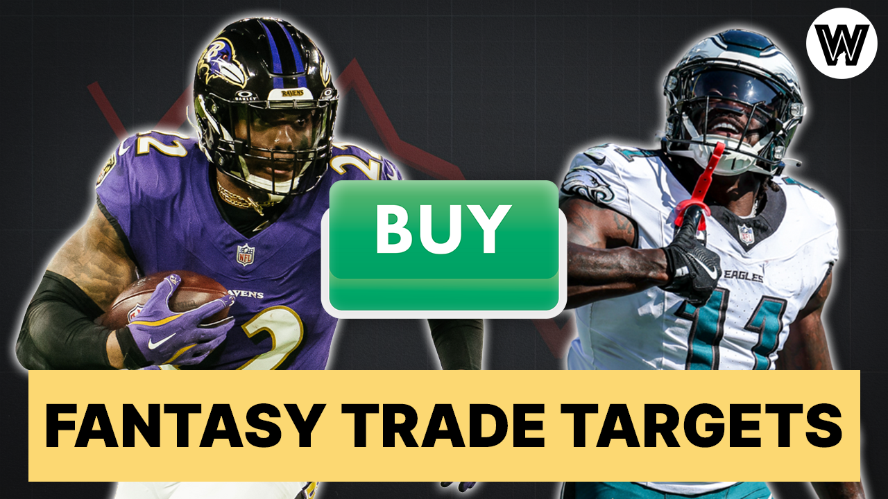 Ravens running back Derrick Henry and Eagles wide receiver A.J. Brown are two 2025 fantasy football buy low trade targets.