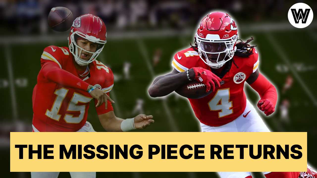 YouTube thumbnail for the return of Chiefs wide receiver Rashee Rice from his six-game suspension by the NFL in 2025.