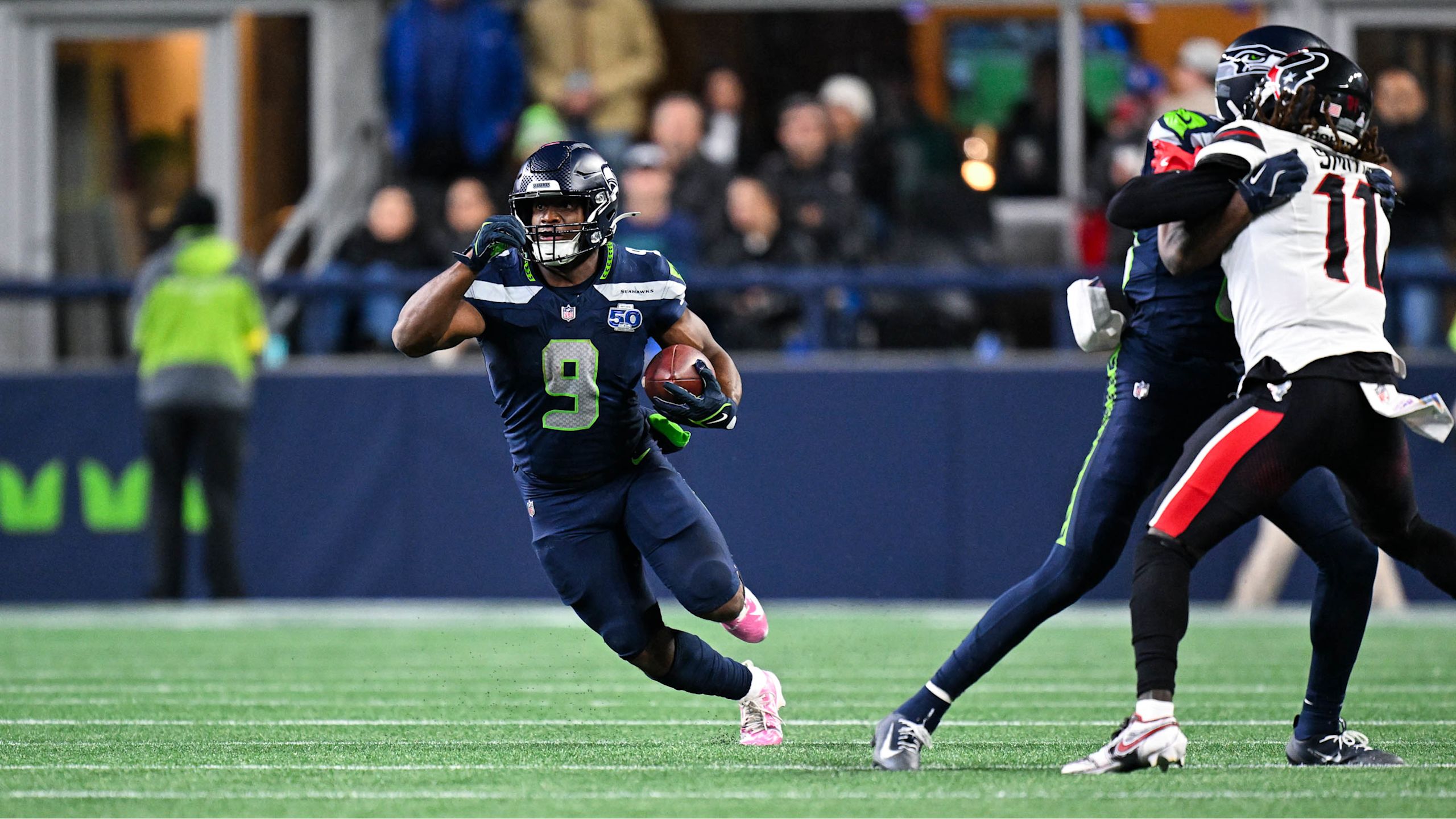 Seahawks running back Kenneth Walker III rushes in a win over the Texans in Week 7 of the 2025 NFL season.