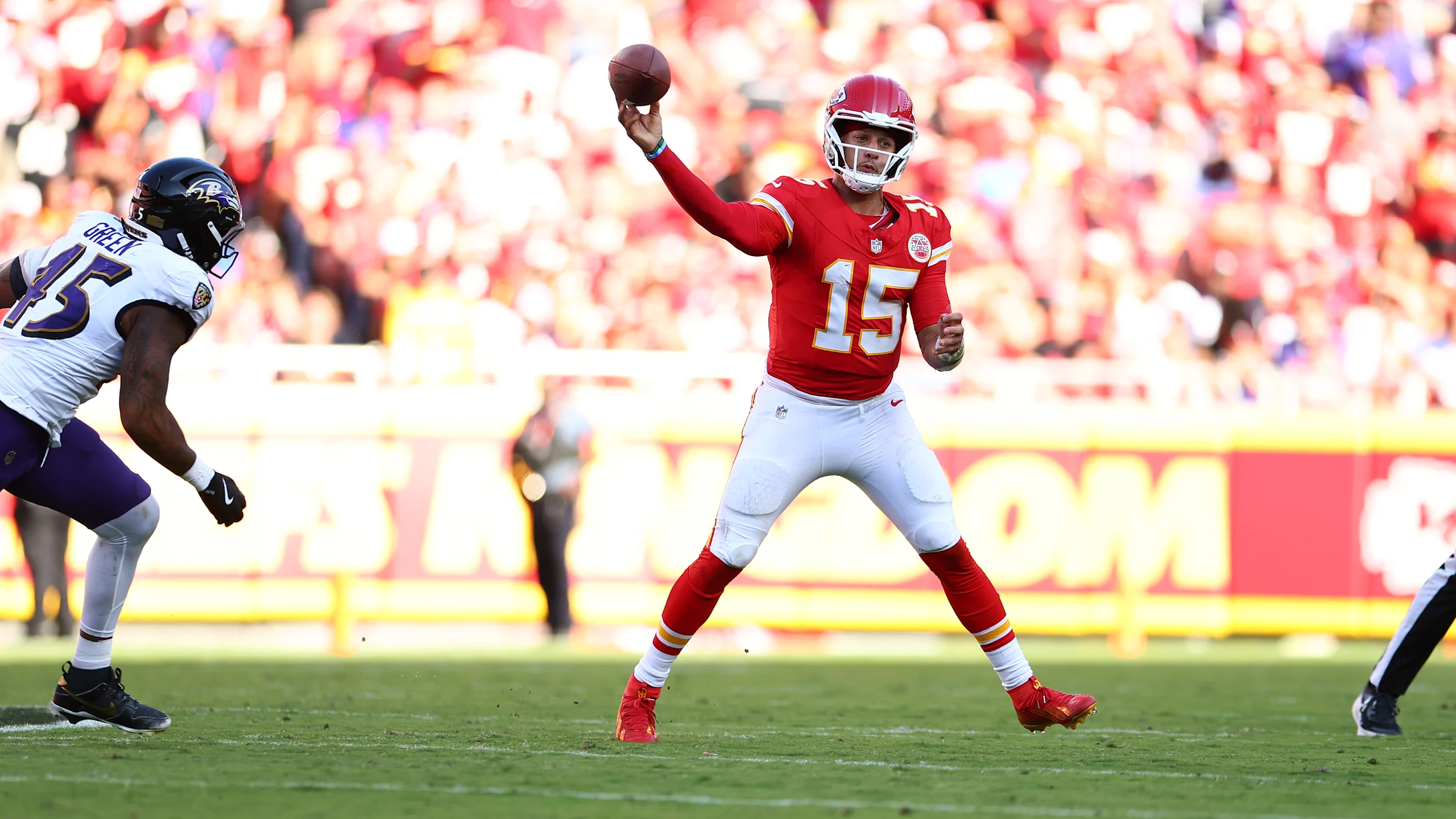 Chiefs quarterback Patrick Mahomes threw four touchdowns in a 2025 win against the Baltimore Ravens.