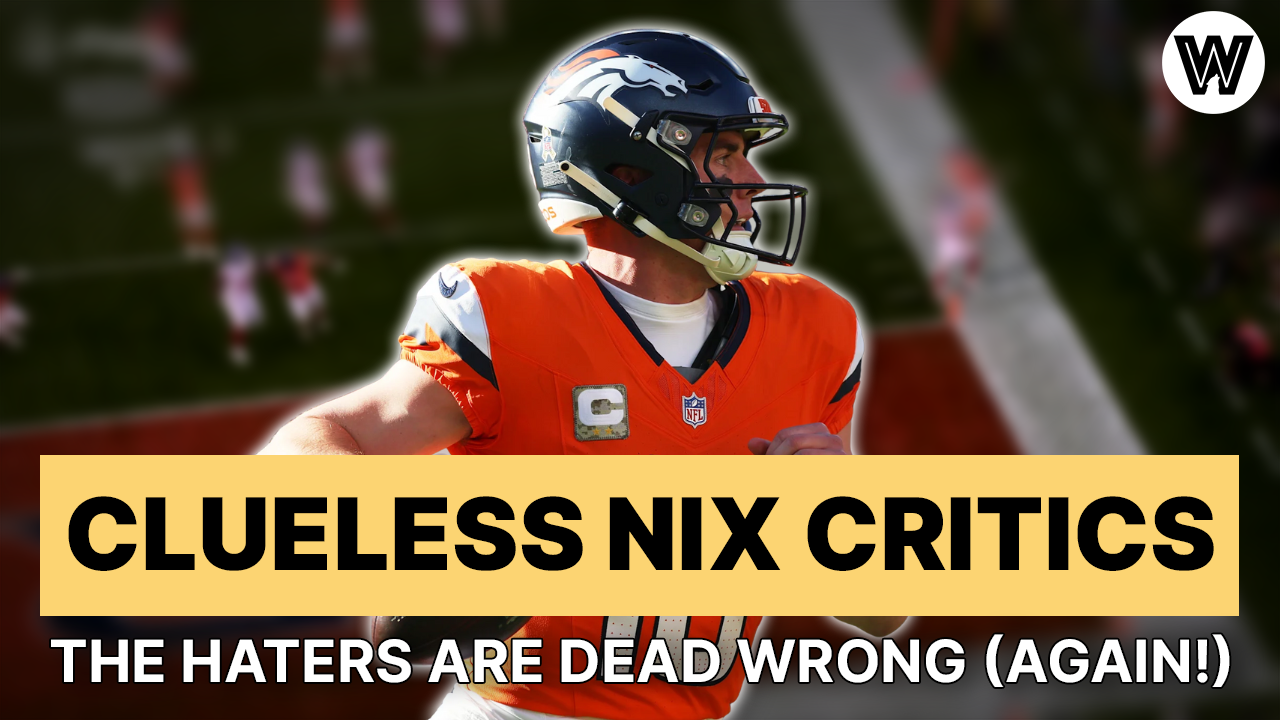 YouTube thumbnail of Denver Broncos quarterback Bo Nix for a video about critics of his skill level and arm talent.