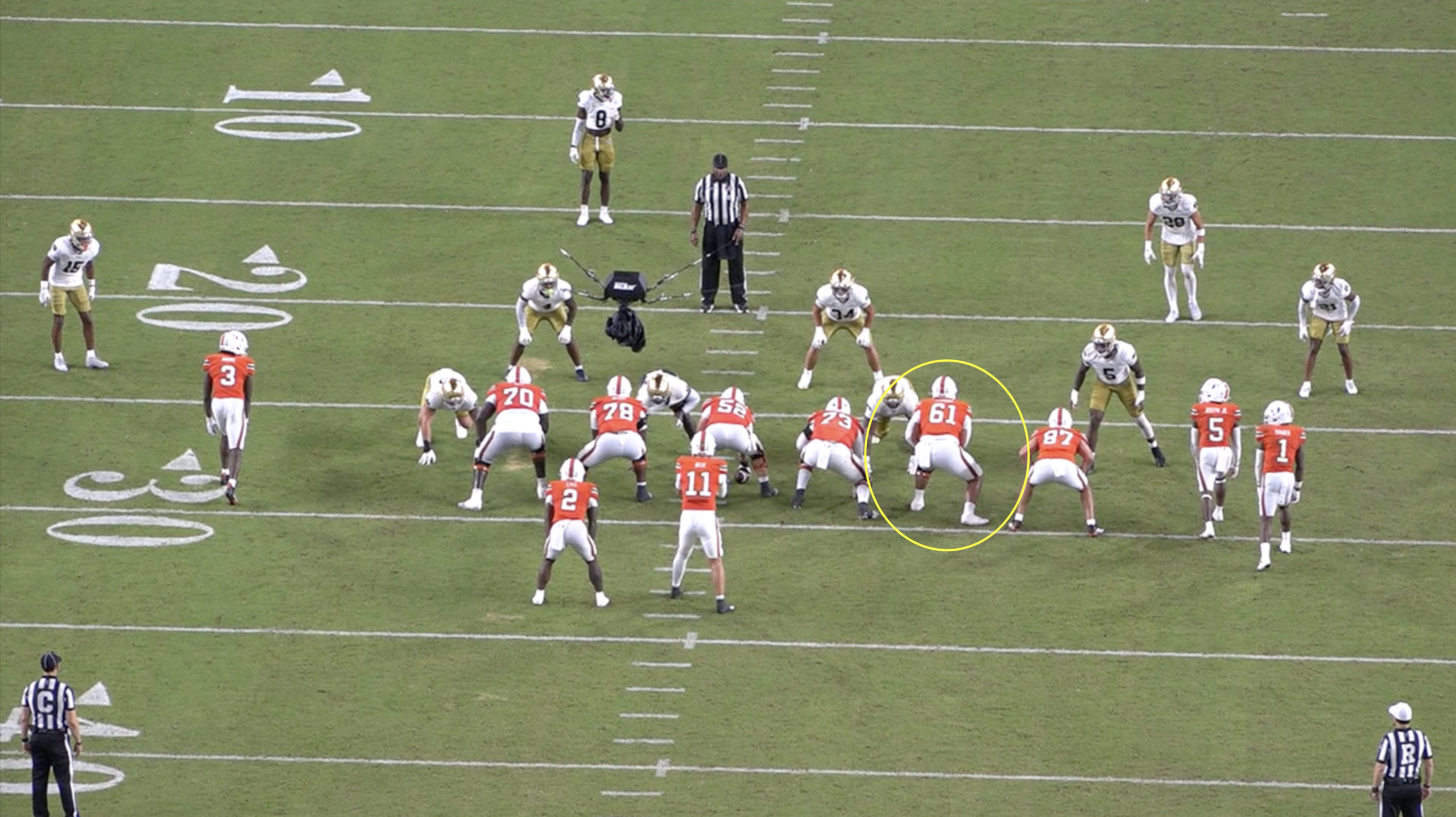 Miami offensive tackle Francis Mauigoa All-22 tape versus Notre Dame in 2025.