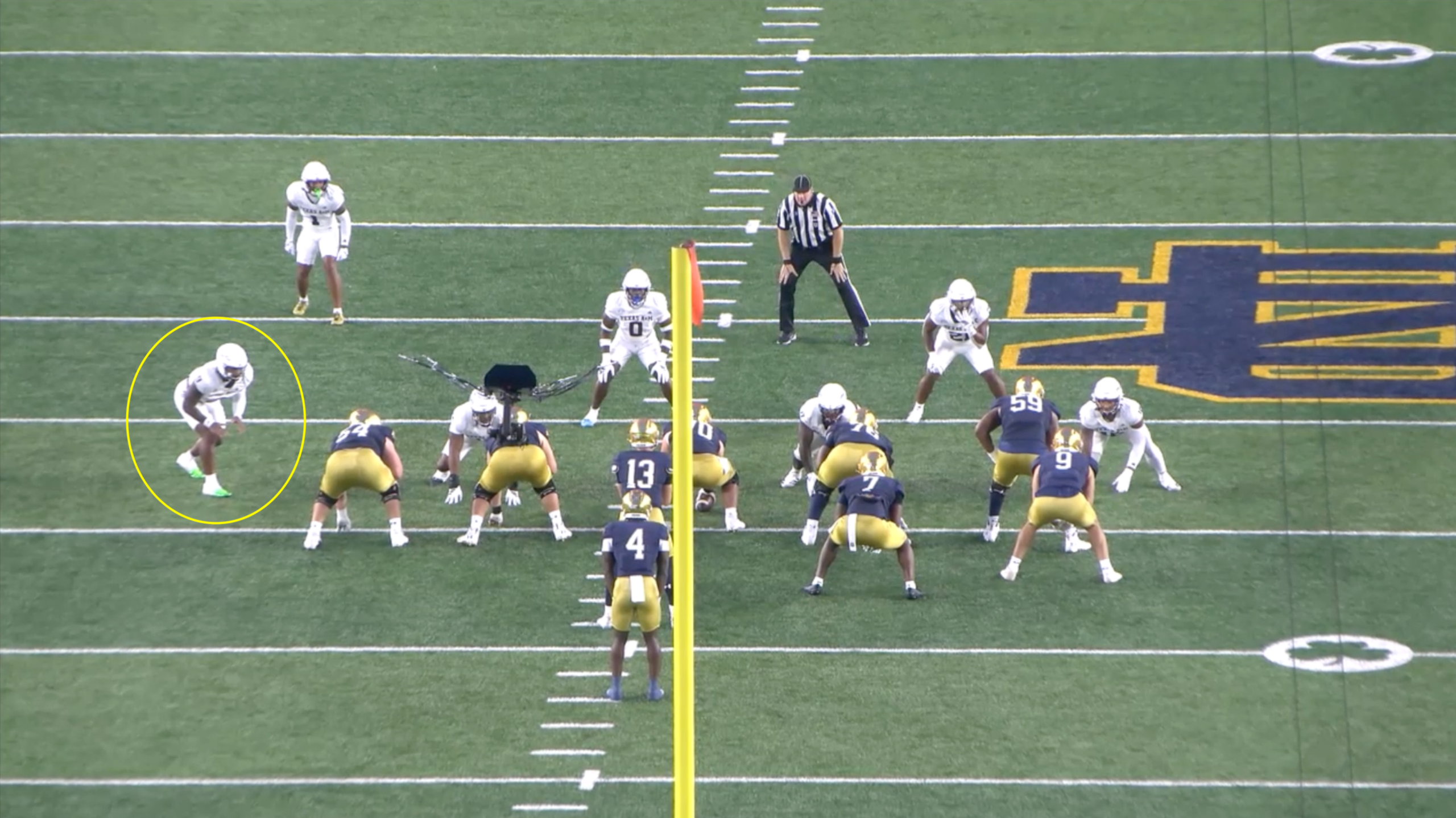 Texas A&M edge defender Cashius Howell All-22 tape versus Notre Dame in 2025.