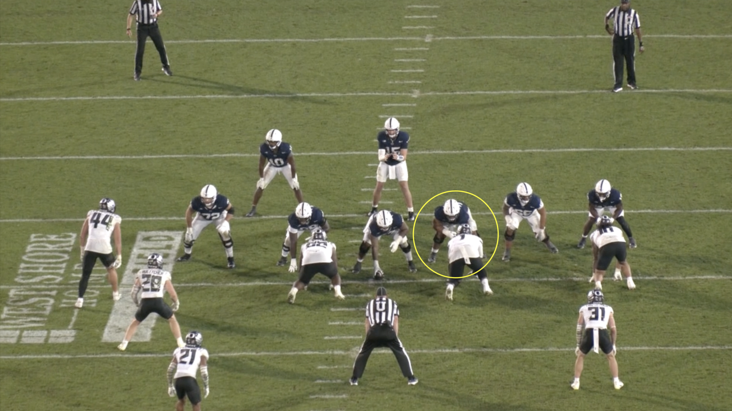 Penn State guard Olaivavega Ioane All-22 tape versus Oregon in 2025.