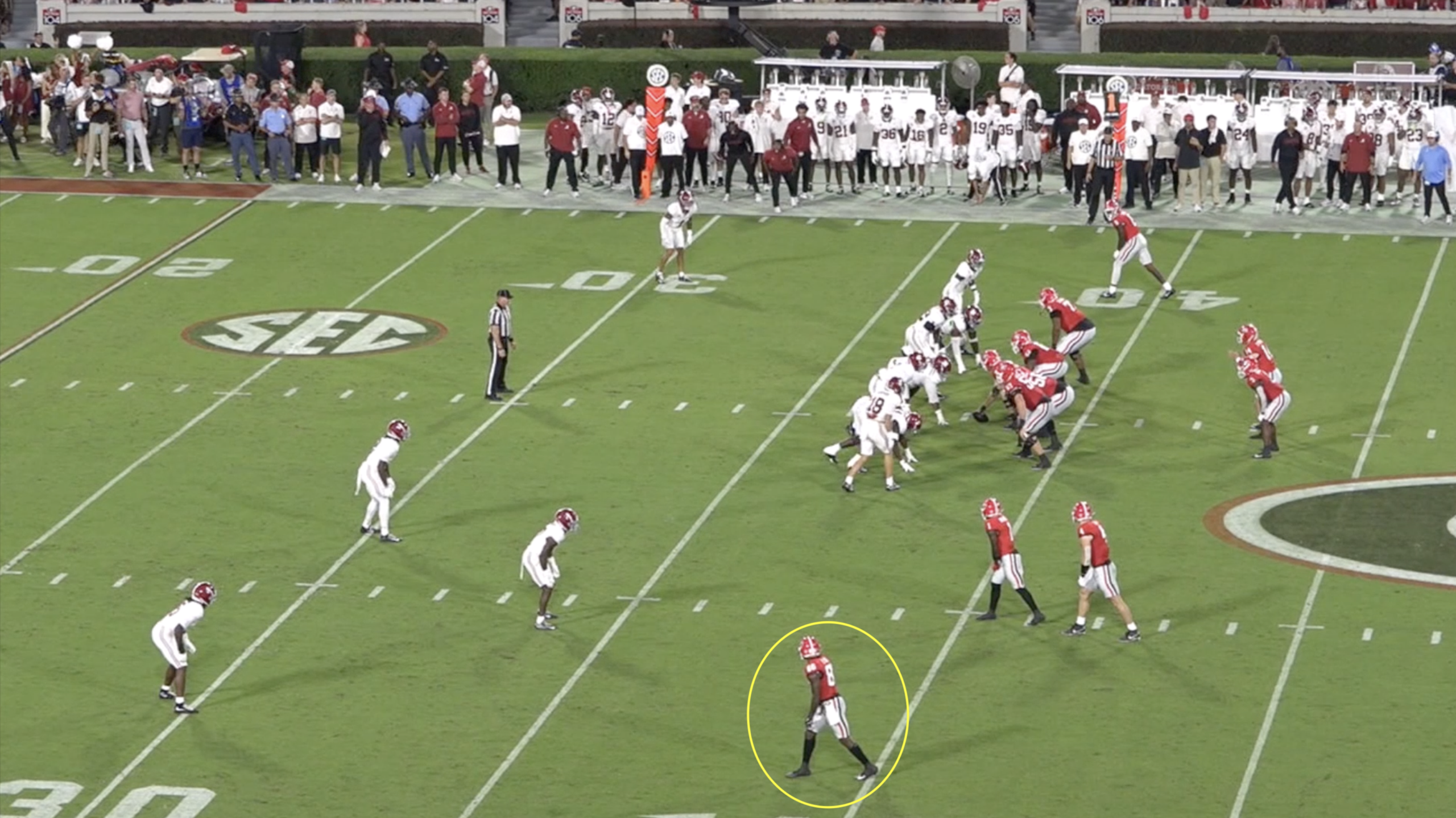 Georgia wide receiver Dillon Bell All-22 tape versus Alabama in 2025.