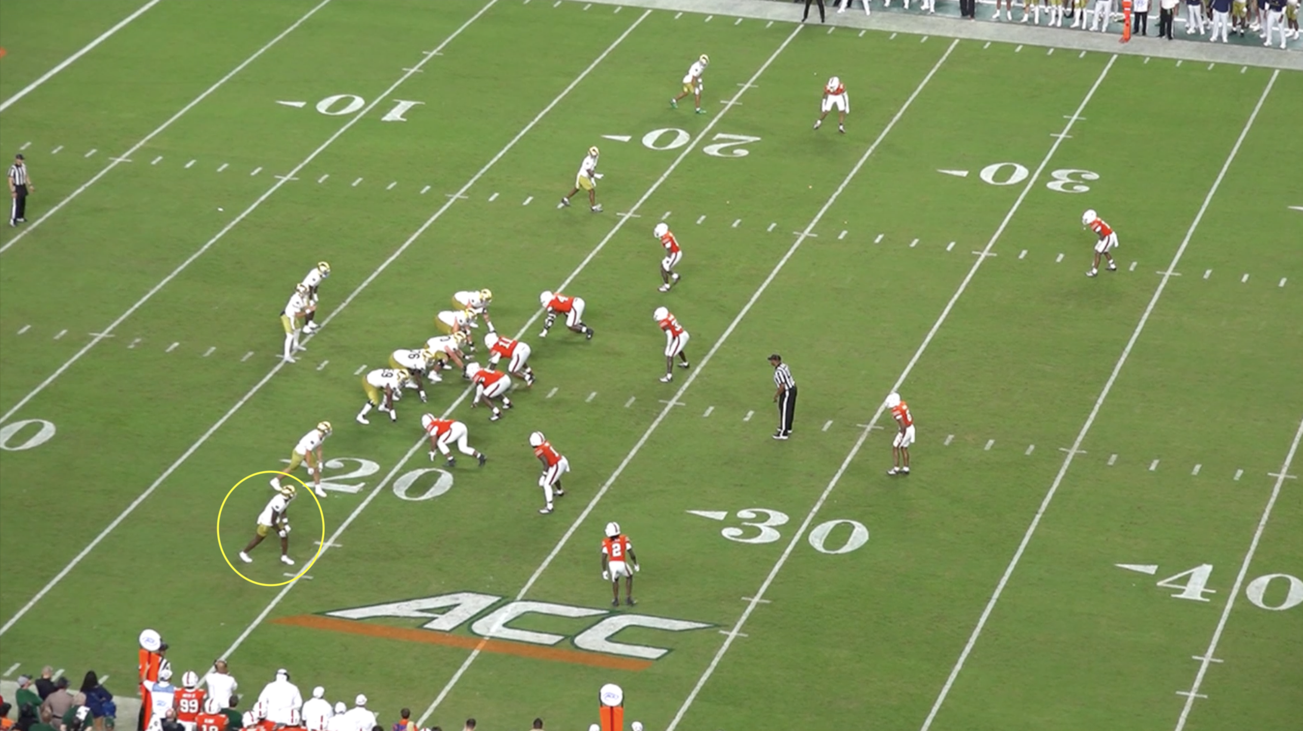 Notre Dame wide receiver Malachi Fields All-22 tape versus Miami in 2025.