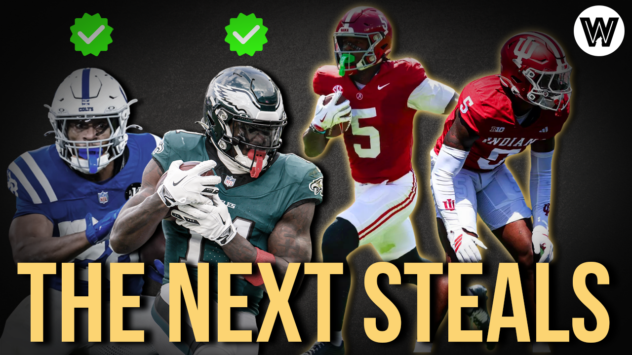 YouTube thumbnail of 2026 NFL Draft values Germie Bernard and D'Angelo Ponds.