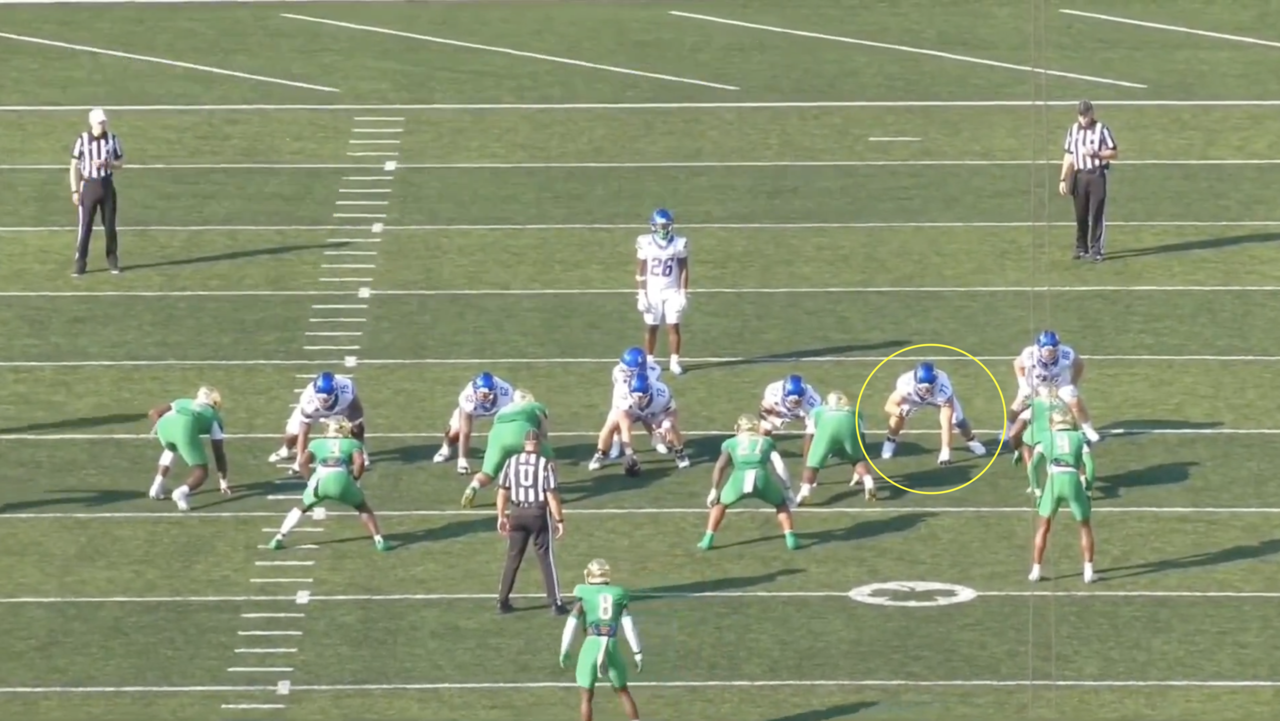 Boise State offensive tackle Kage Casey All-22 tape versus Notre Dame in 2025.
