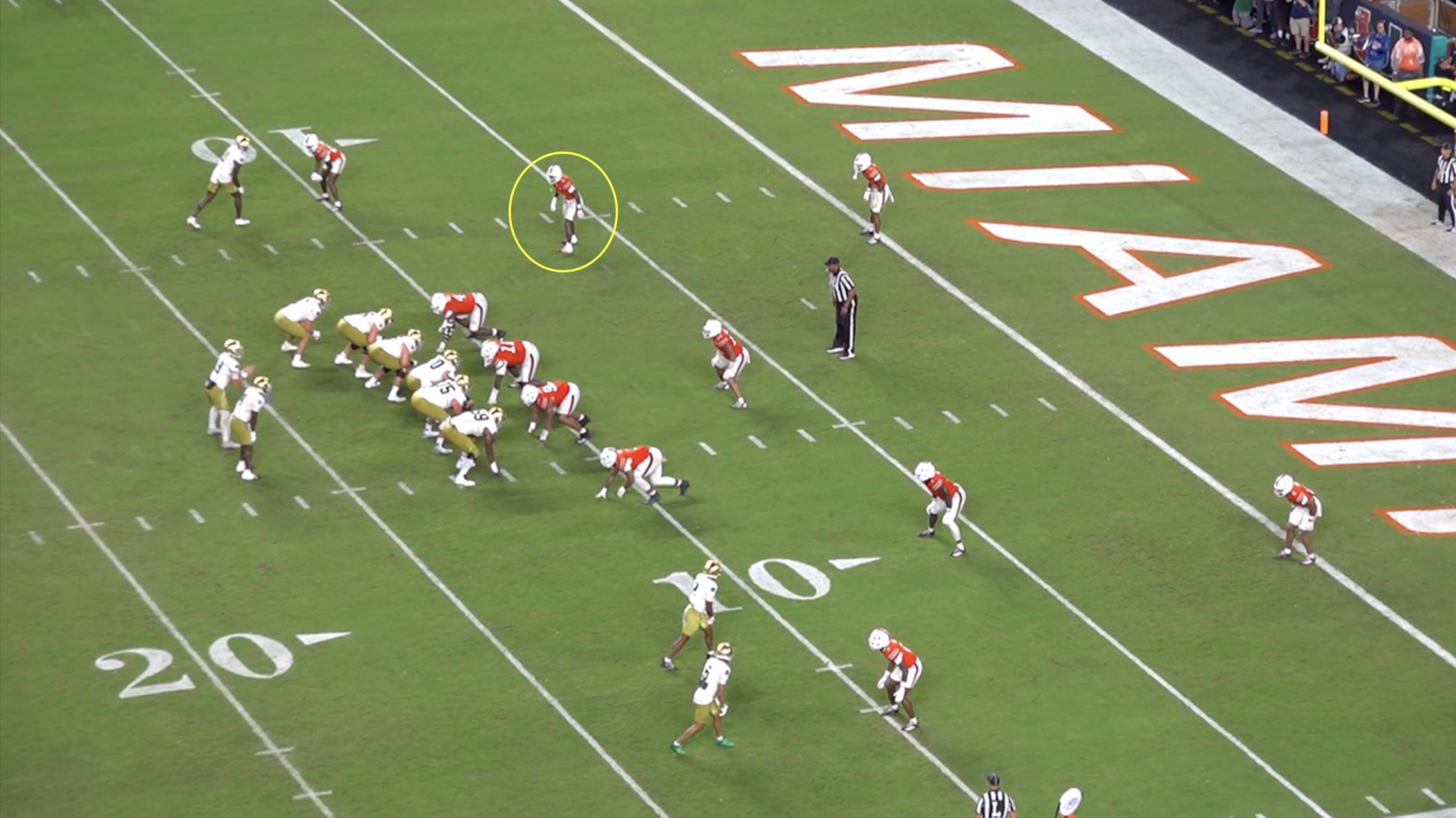 Miami cornerback Keionte Scott All-22 tape versus Notre Dame in 2025.