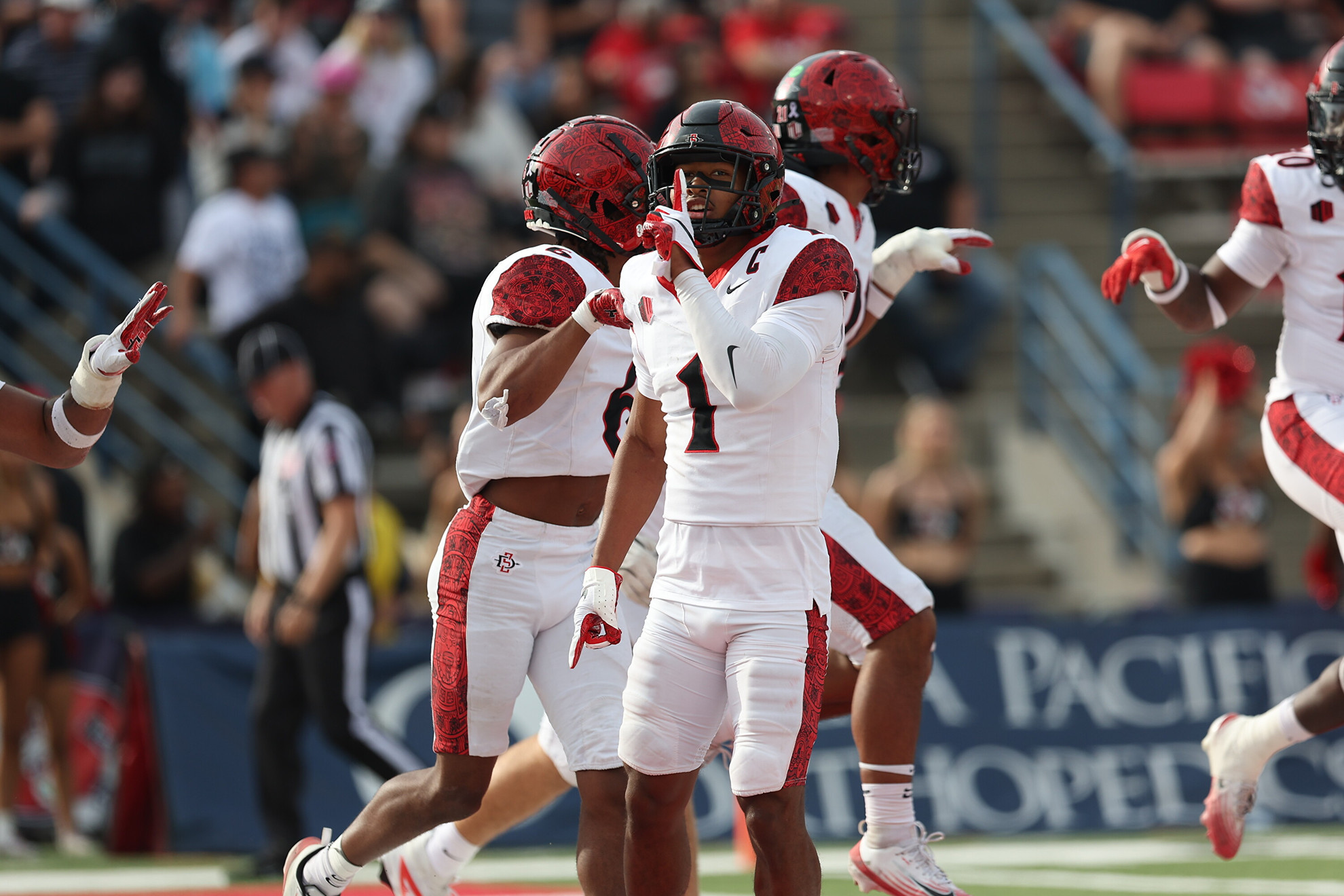 San Diego State cornerback Chris Johnson celebrates during the 2025 college football season.